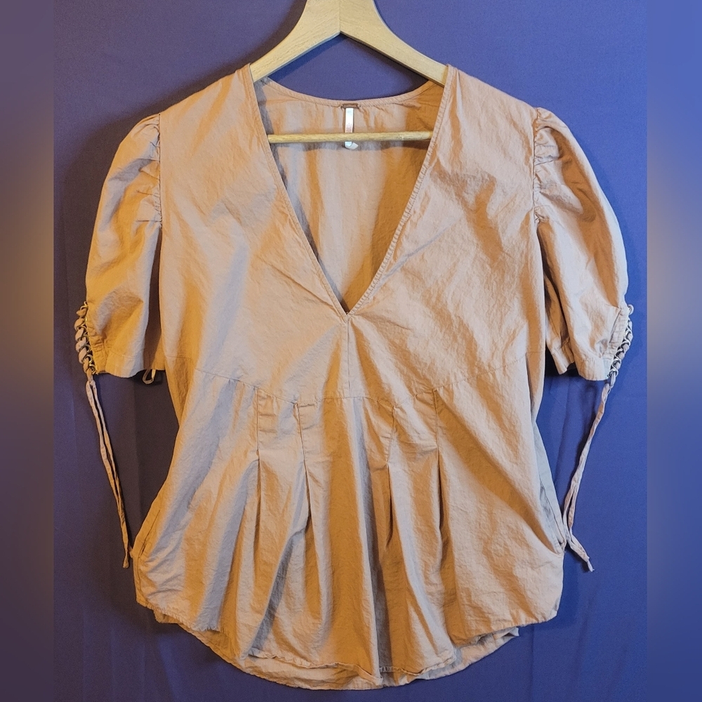 Free People Dusty Peach V-Neck Peasant Blouse